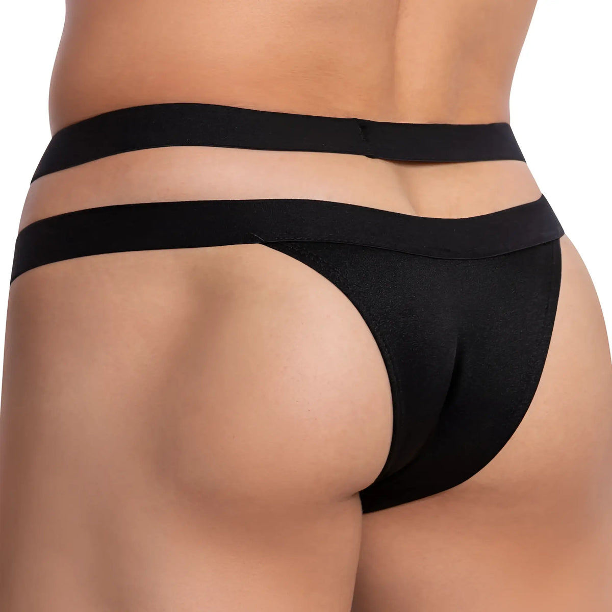 Black sleek double strap thong made of smooth fabric in cover male cmi049 menâ€™s cross strap bikini style