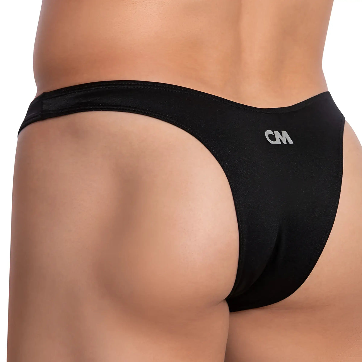 Black cm brand cover male cmi050 mesh pouch bikini thong with sleek fit and silver logo on hip
