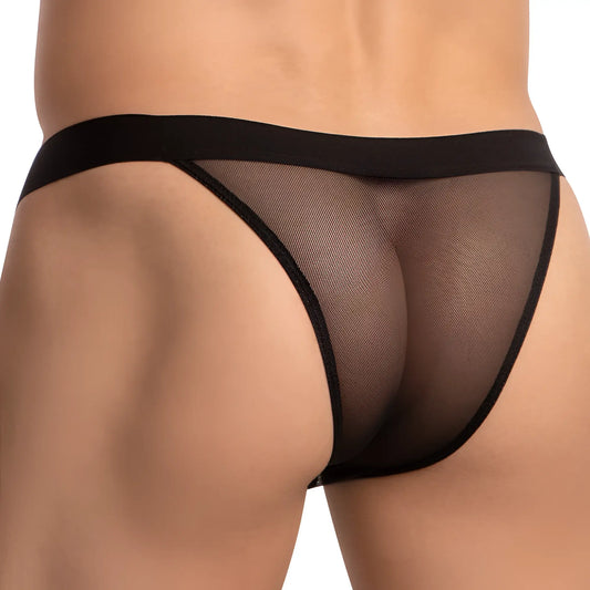 Black mesh thong with solid elastic waistband from cover male cmi058 open breathable pouch bikini
