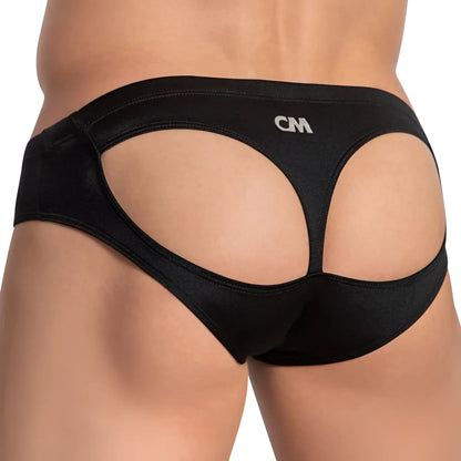 Black cm brand cover male low rise sexy bikini briefs with sleek satin finish and distinctive cutout design