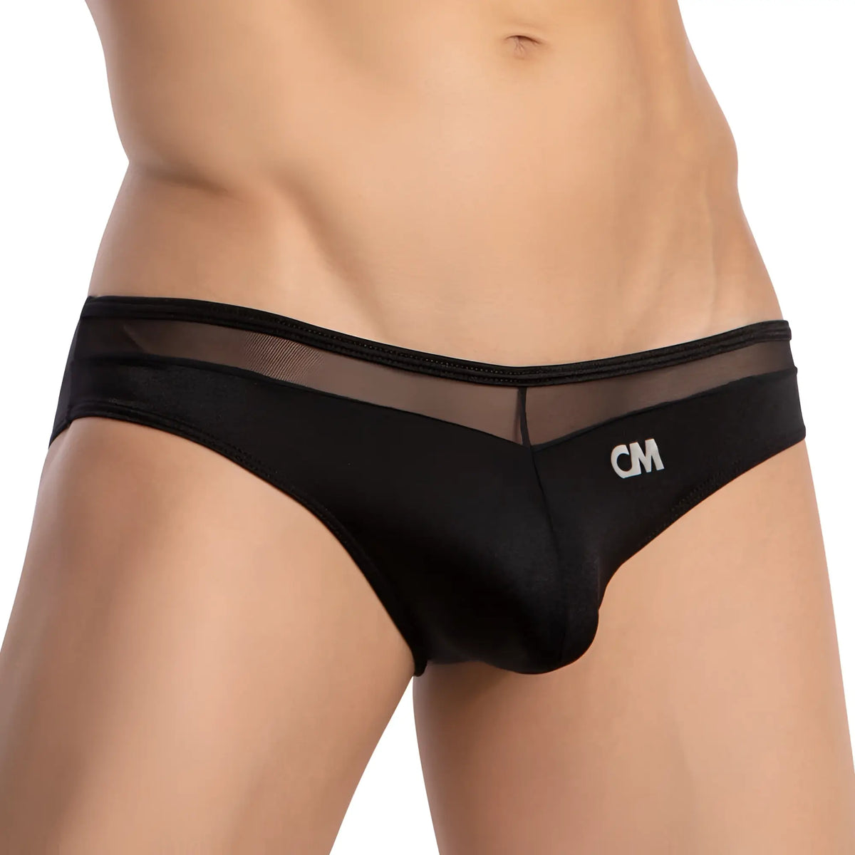Cover male cmi067 black bikini brief with sheer mesh waistband and smooth fabric for men by cover male