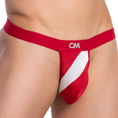 Cover male cmk067 thong in red and white striped design with bold diagonal stripes for stylish comfortable wear
