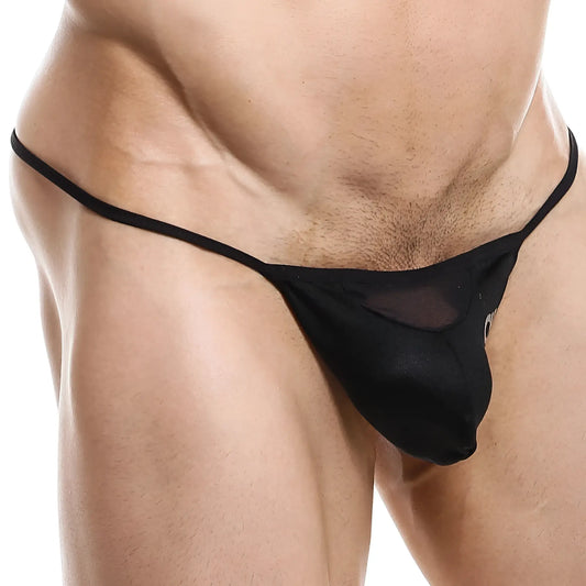 Black mesh thong cover male cml015 g-string with thin elastic waistband and small transparent front panel