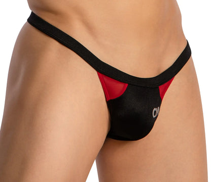 Black and red mesh thong g-string by cover male with sleek form-fitting design and breathable material visible from front