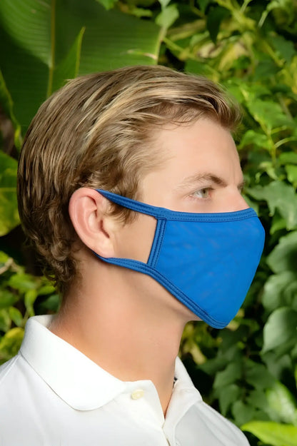 Bright blue fabric face mask with elastic ear loops from cover male TAP003 accessory for daily use