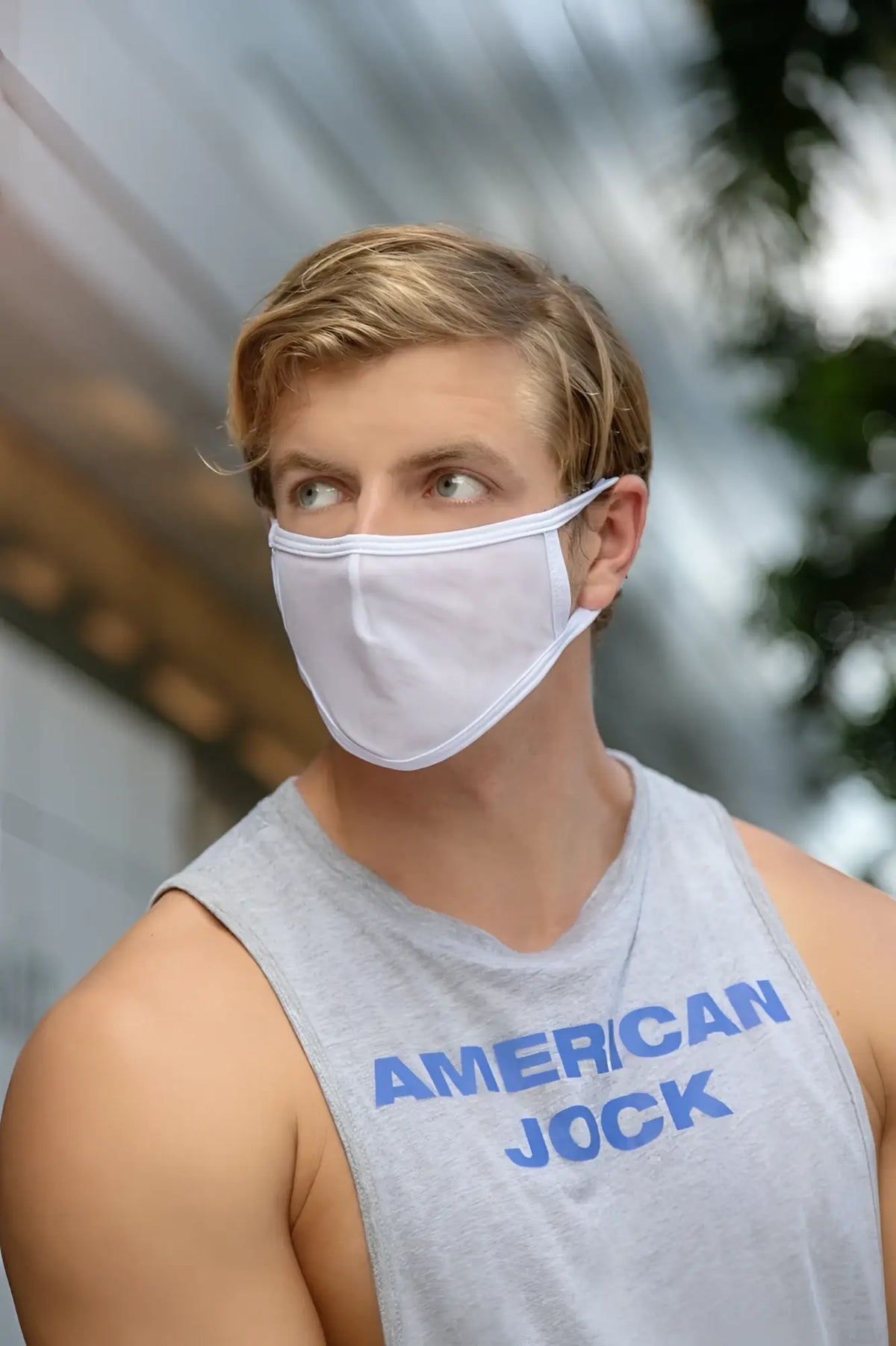 White cotton face mask with elastic ear loops for cover male tap003 accessory product use