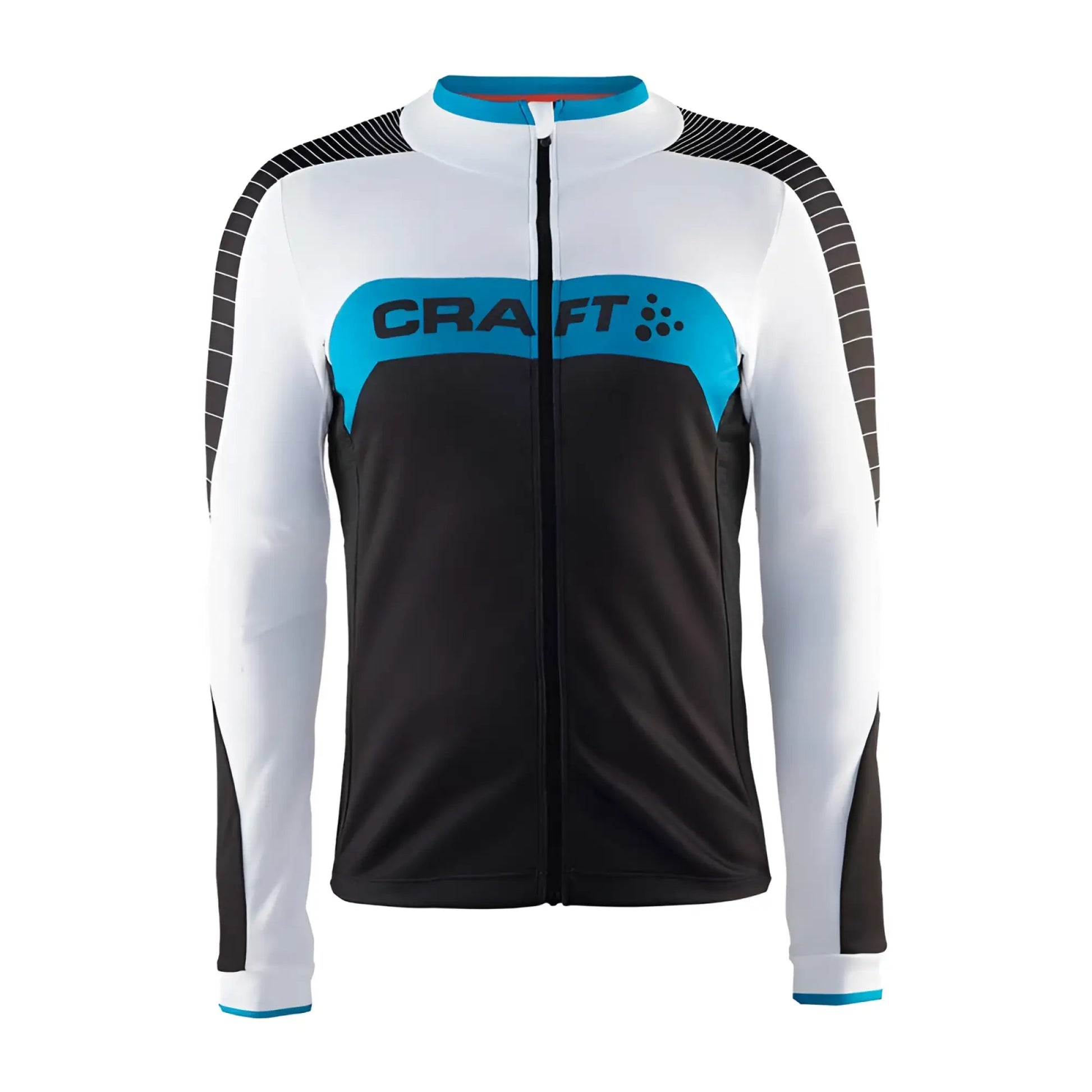 Craft gran fondo long sleeved cycling jersey in white black and bright blue with full zipper and craft logo on chest size m
