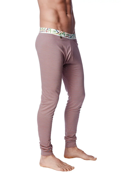 A pair of mauve ribbed knit tights with a patterned waistband featured in crosstrain thermal yoga pant red and grey stripe
