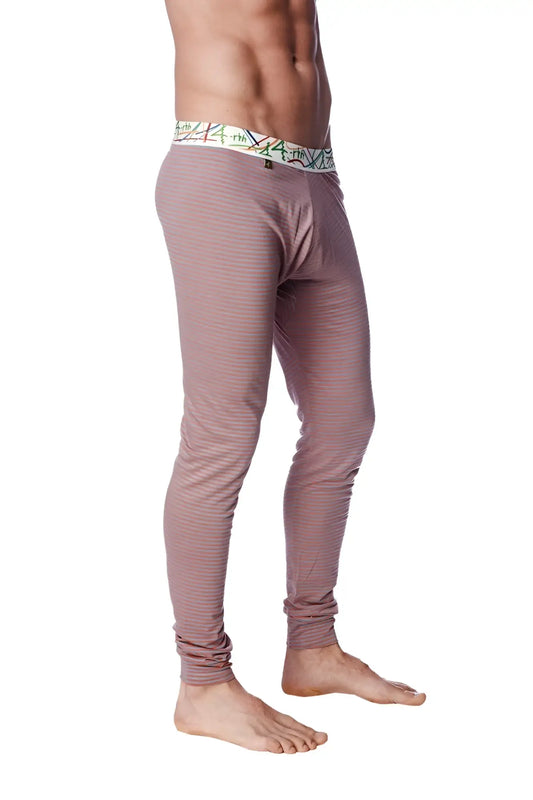 A pair of mauve ribbed knit tights with a patterned waistband featured in crosstrain thermal yoga pant red and grey stripe