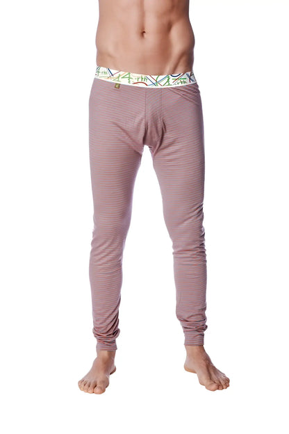 Pink striped men’s crosstrain thermal yoga pant with colorful patterned waistband made for warmth and flexibility