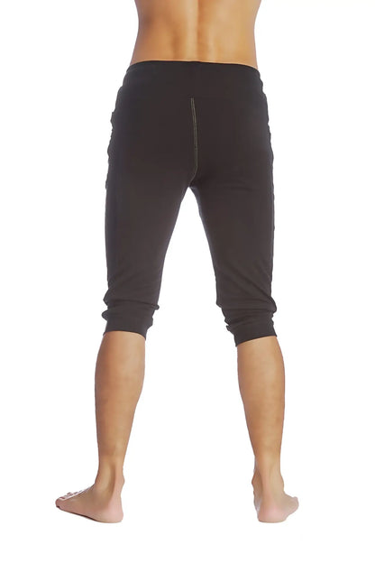 Black cuffed yoga pants with snug fit elastic waistband capri length ideal for athletic wear