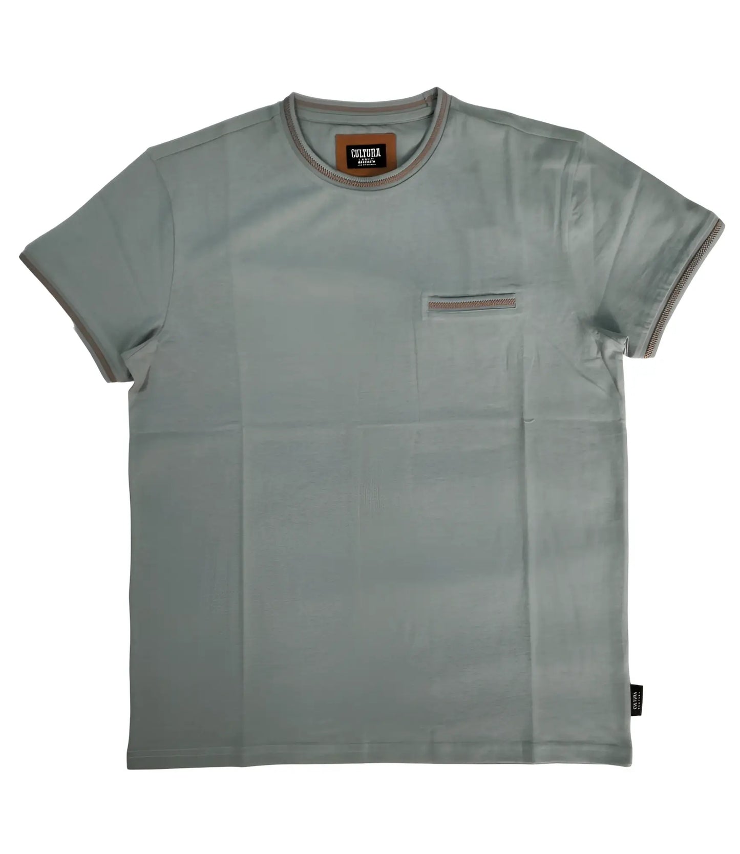 Cultura t-shirt soft sage green cotton with ribbed trim and chest pocket with matching stitching