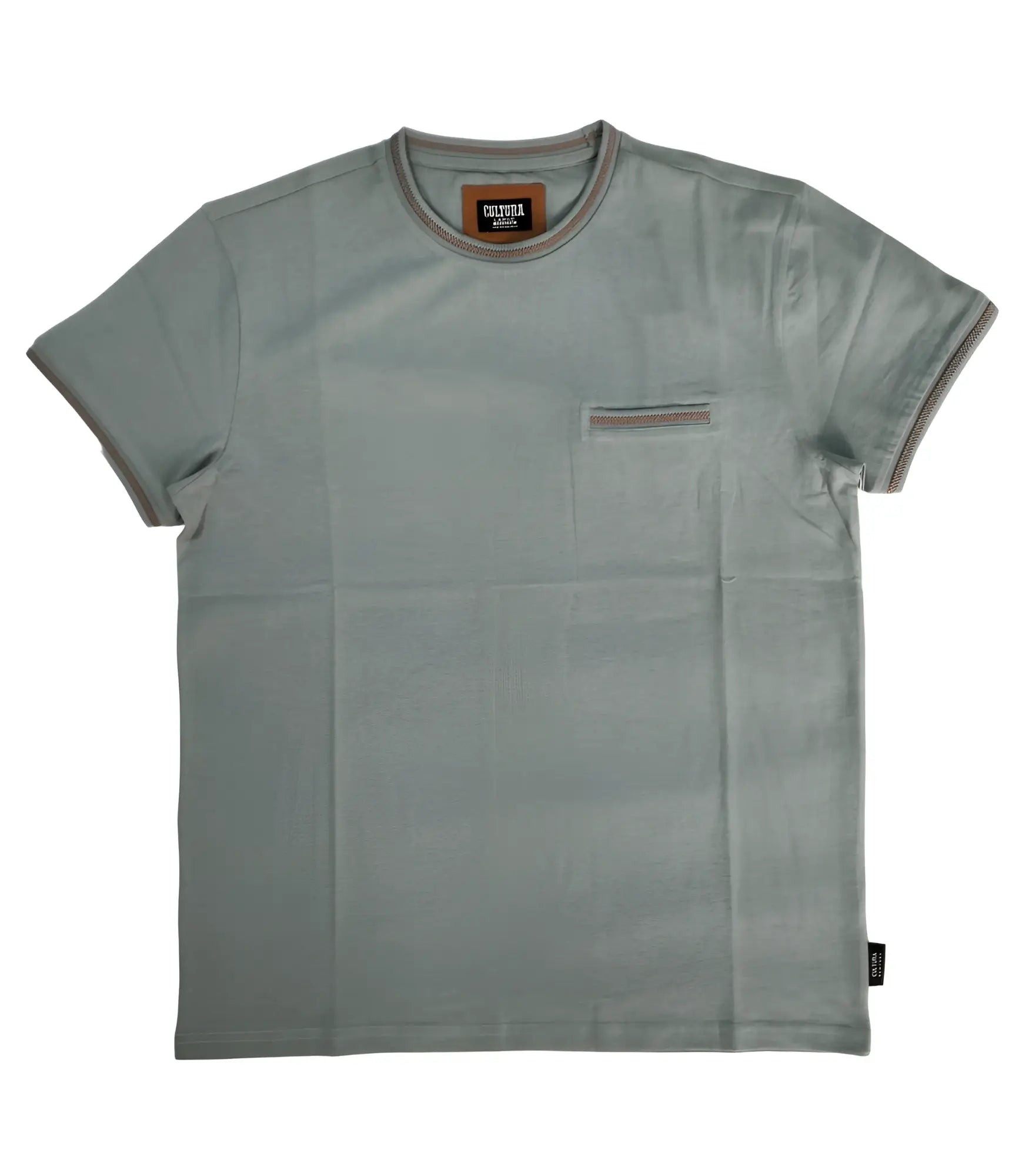 Cultura t-shirt soft sage green cotton with ribbed trim and chest pocket with matching stitching