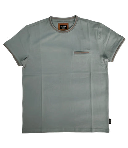 Cultura t-shirt soft sage green cotton with ribbed trim and chest pocket with matching stitching