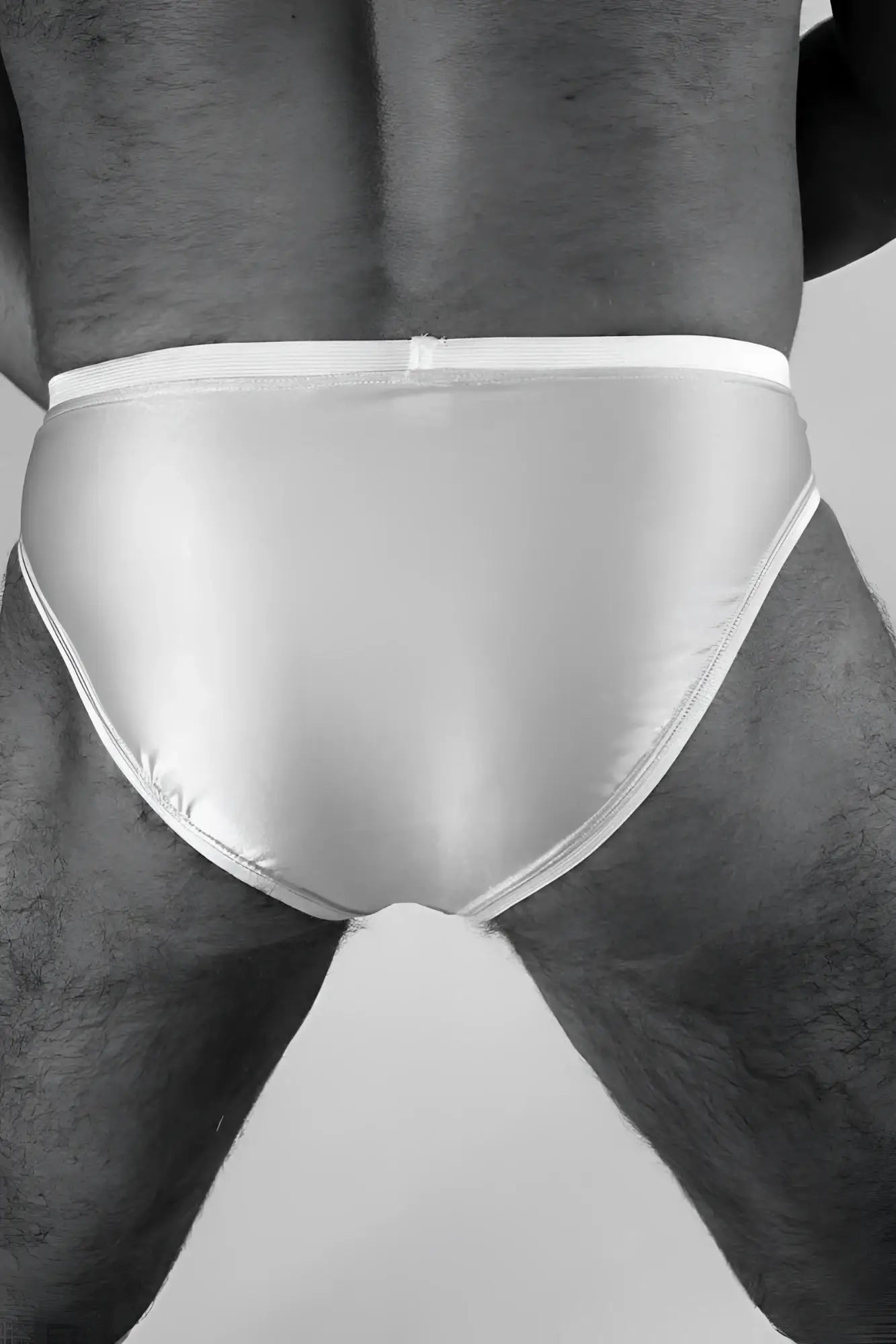 White satin peek a crotch french bikini underwear in nude size s with smooth glossy finish and neatly stitched edges