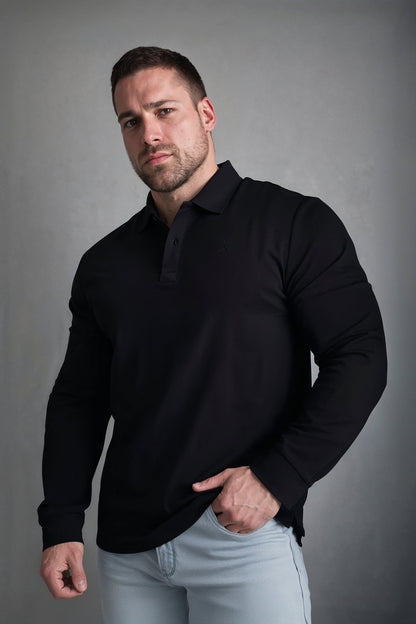 Jed North Men's Polo Button-Up Longsleeve - Black