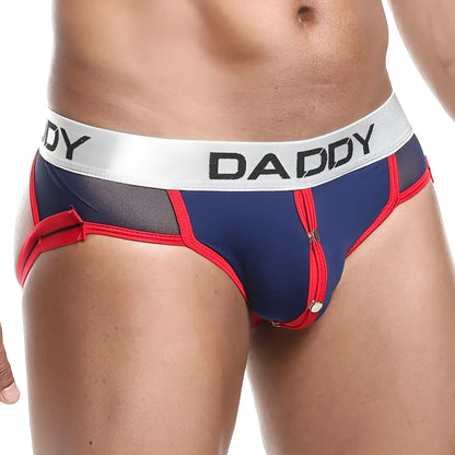 Navy blue and red daddy dde027 jockstrap briefs with mesh panels and a silver waistband for support and comfort