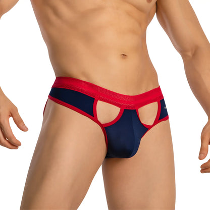 Navy blue and red mesh-cutout briefs daddy dde064 jockstrap with bold athletic design and breathable material