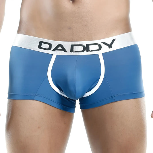 Blue daddy daddy ddg001 boxer trunk briefs in blue with white elastic waistband and trim for comfortable wear