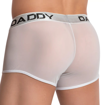 Transparent mesh daddy ddg006 jockstrap briefs with silver waistband black daddy branding and white trim