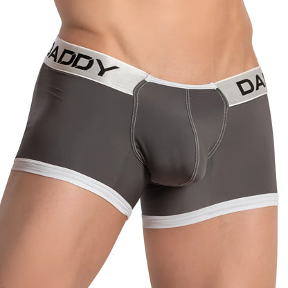 Gray daddy brand briefs with white trim and black lettering on waistband in daddy ddg015 boxer brief design