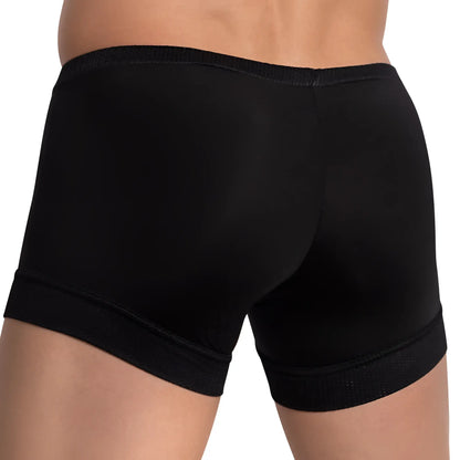 Black stretchy daddy ddg016 boxer brief with smooth seamless fabric and ribbed waistband front view