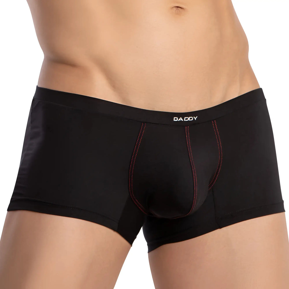 Black daddy brand daddy ddg020 boxer trunk briefs with subtle red stitching along the seams