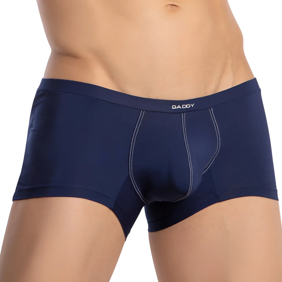 Navy blue daddy ddg020 boxer trunk briefs with white stitching along seams for comfortable daily wear