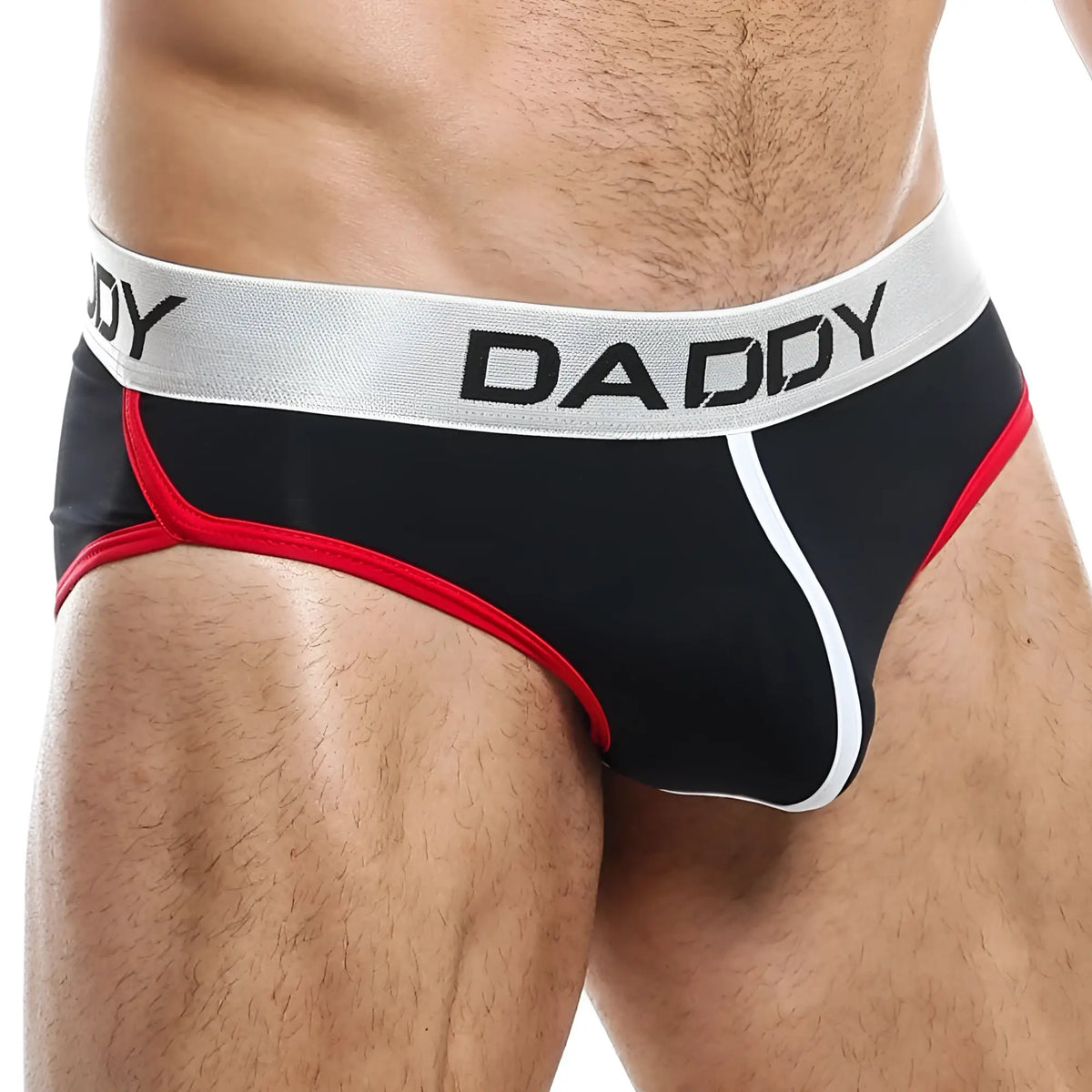 Black daddy brand briefs djj008 with red and white trim designed for comfortable everyday wear