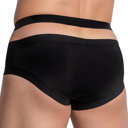 Black daddy ddj022 brief with smooth stretchy fabric and two parallel elastic bands across the waist