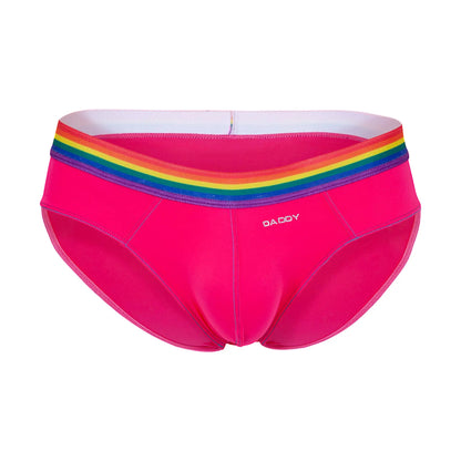Bright pink daddy ddj027 briefs with rainbow stripe waistband offering comfortable stylish underwear