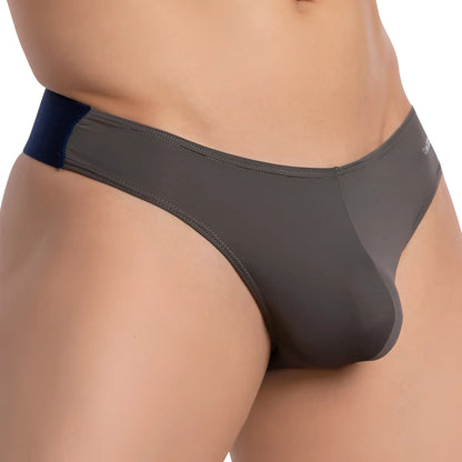 Dark gray and navy blue daddy ddk041 thong menâ€™s briefs with smooth form-fitting design shown from the back side