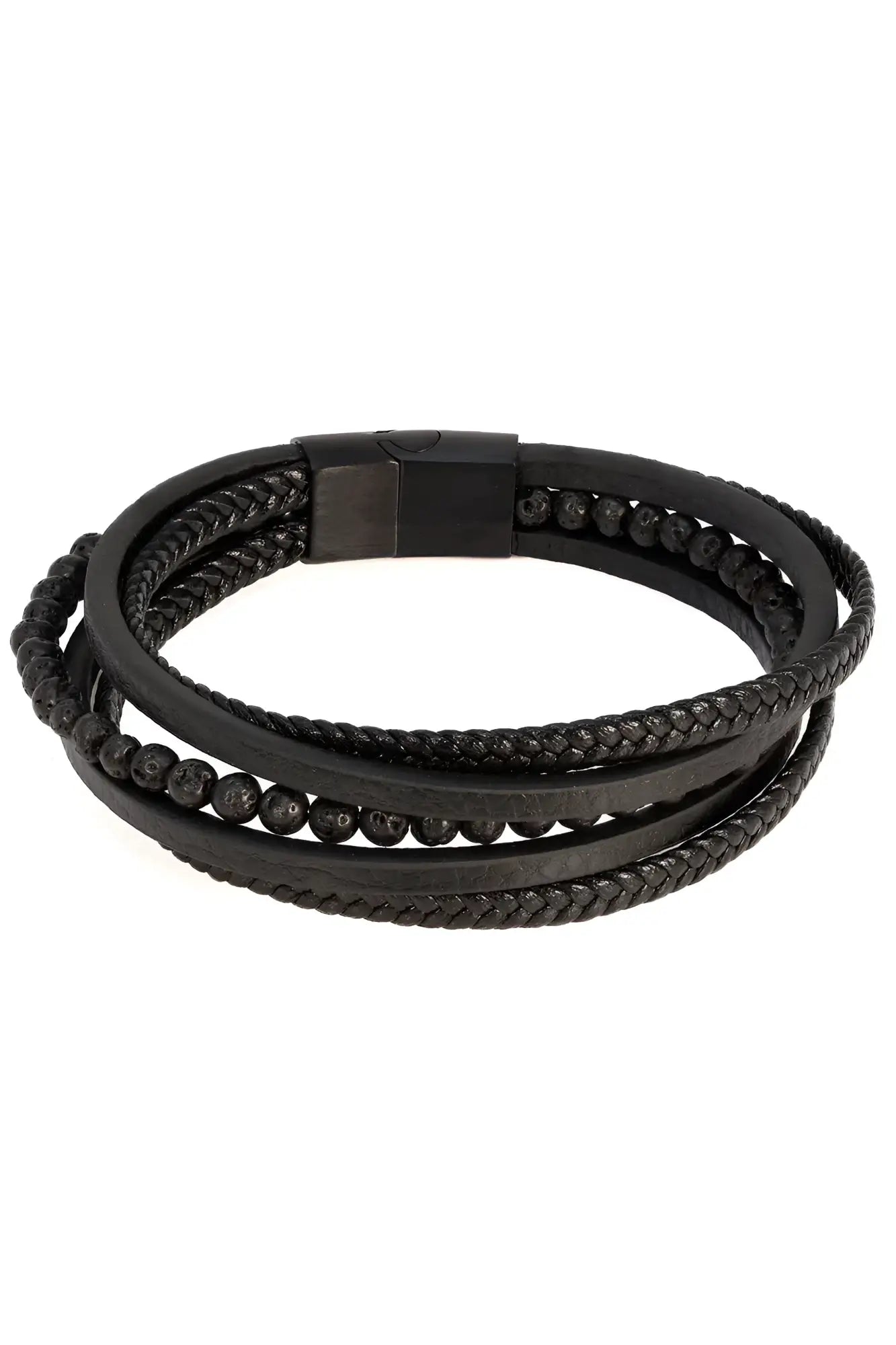 Dandyish whim bracelet black braided leather with magnetic clasp and black beaded detailing for men