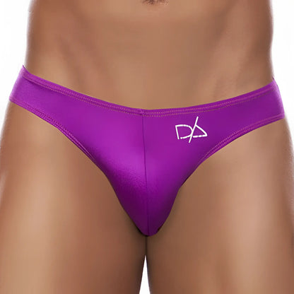 Purple daniel alexander da648 bikini brief thong with white logo on front designed for men