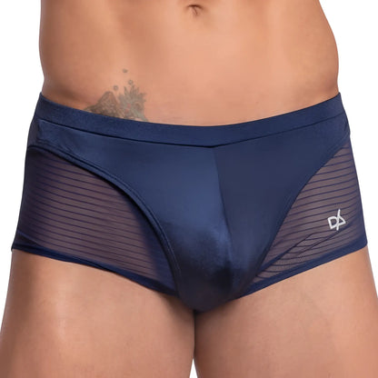 Daniel Alexander DAG009 boxer trunk navy blue sheer mesh briefs with satin-like finish and white logo on side