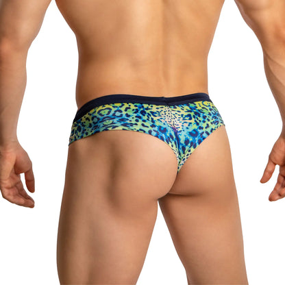 Daniel alexander dag014 boxer brief in vibrant blue and green leopard print with navy waistband for comfortable wear