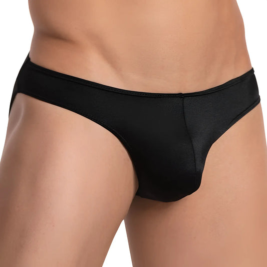Daniel Alexander Dai072 bikini brief in black satin with a smooth glossy finish and sleek form-fitting design