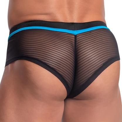 Daniel Alexander DAI084 bikini brief in black mesh with vibrant blue trim along the waistband for a bold look
