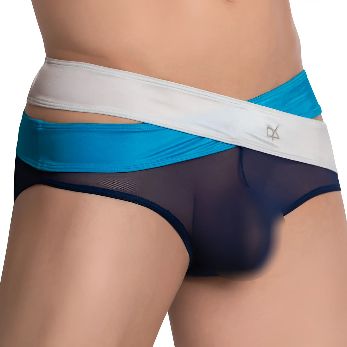 Daniel Alexander DAI090 bikini brief in blue and white mesh with sheer dark navy interior for lightweight comfort