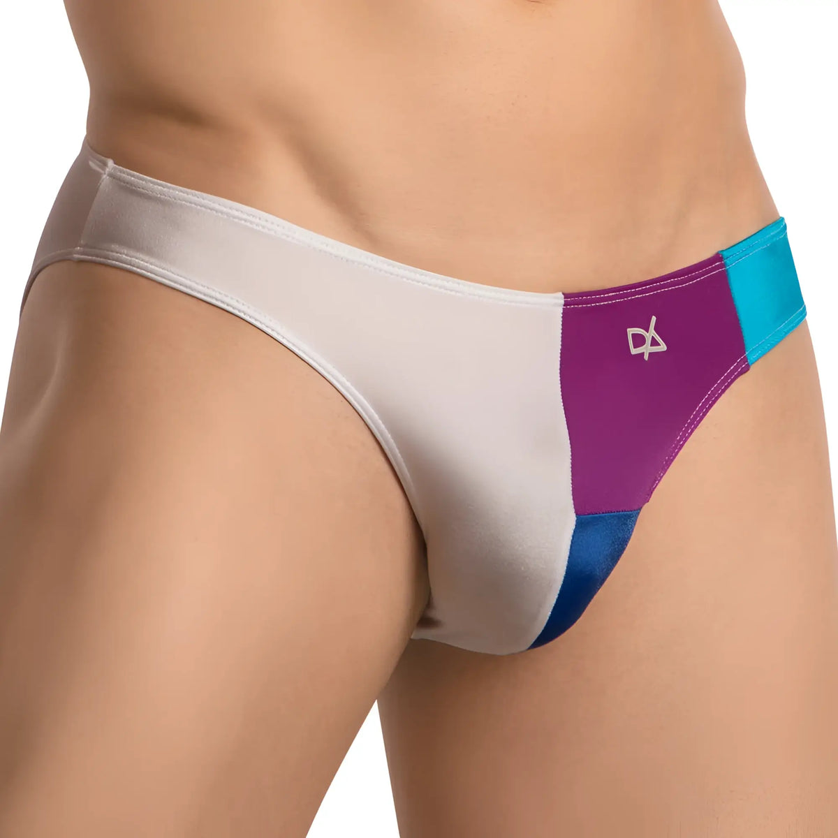 Daniel alexander dai096 bikini brief color-blocked in white purple and teal with subtle logo on the side