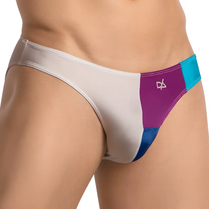Daniel alexander dai096 bikini brief color-blocked in white purple and teal with subtle logo on the side