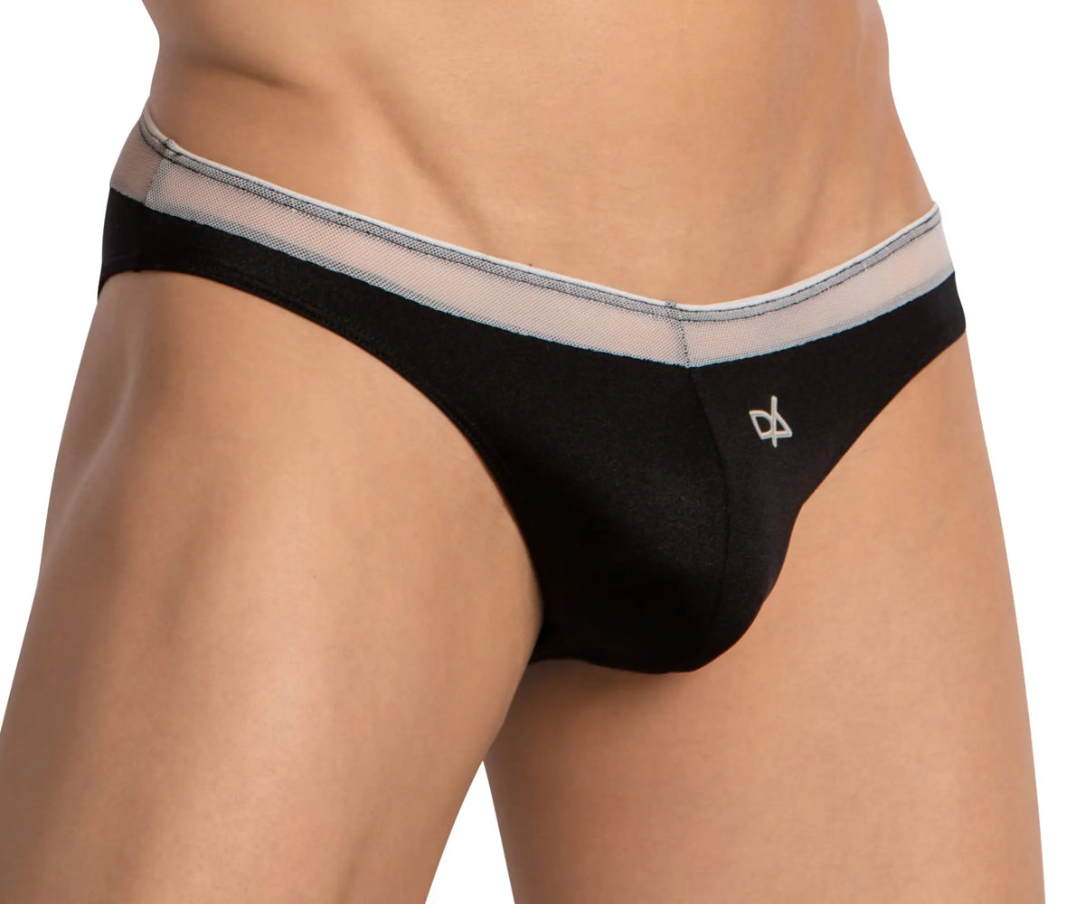 Black Daniels Alexander DAI097 bikini brief with gray mesh waistband and small white logo on front