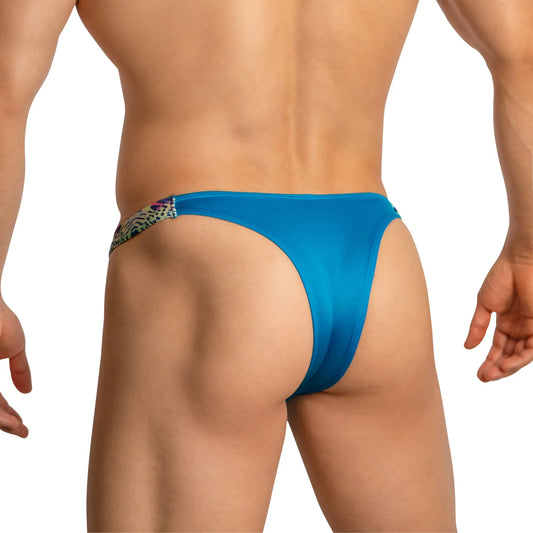 Blue thong with leopard-print waistband from daniel alexander dak077 featuring a bold animal print detail