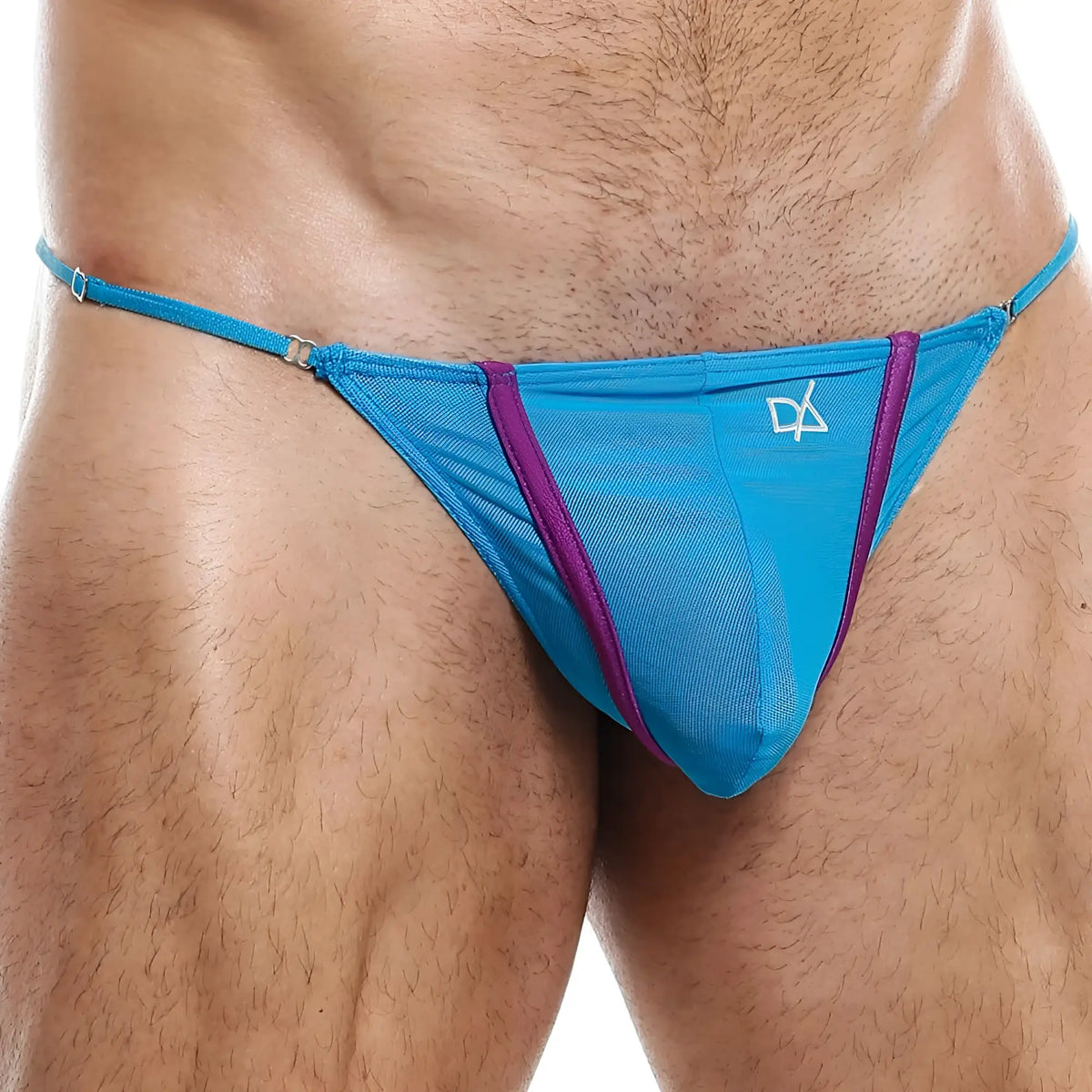 Daniel Alexander DAL029 g-string vibrant turquoise and purple mesh thong with sleek modern design front view