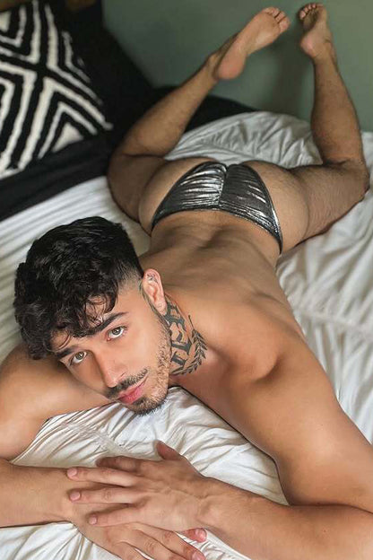 JJ Malibu Men's Luna Scrunch-Butt Thong - Metallic Silver