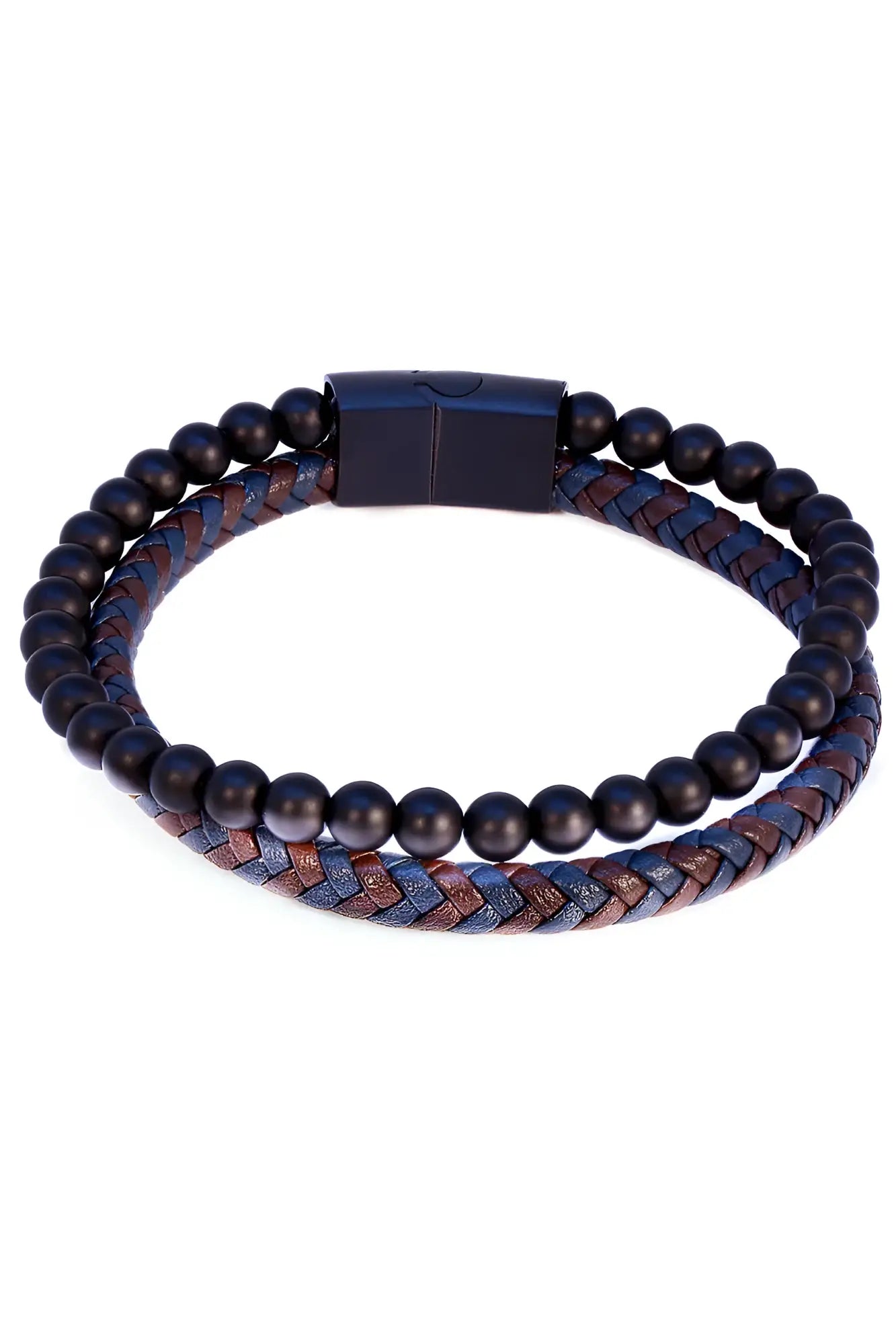 Daper fad bracelet black beaded and braided leather bracelet with a sleek magnetic clasp for stylish wear