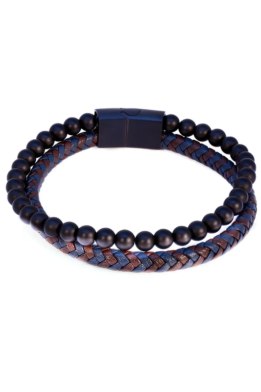 Daper fad bracelet black beaded and braided leather bracelet with a sleek magnetic clasp for stylish wear