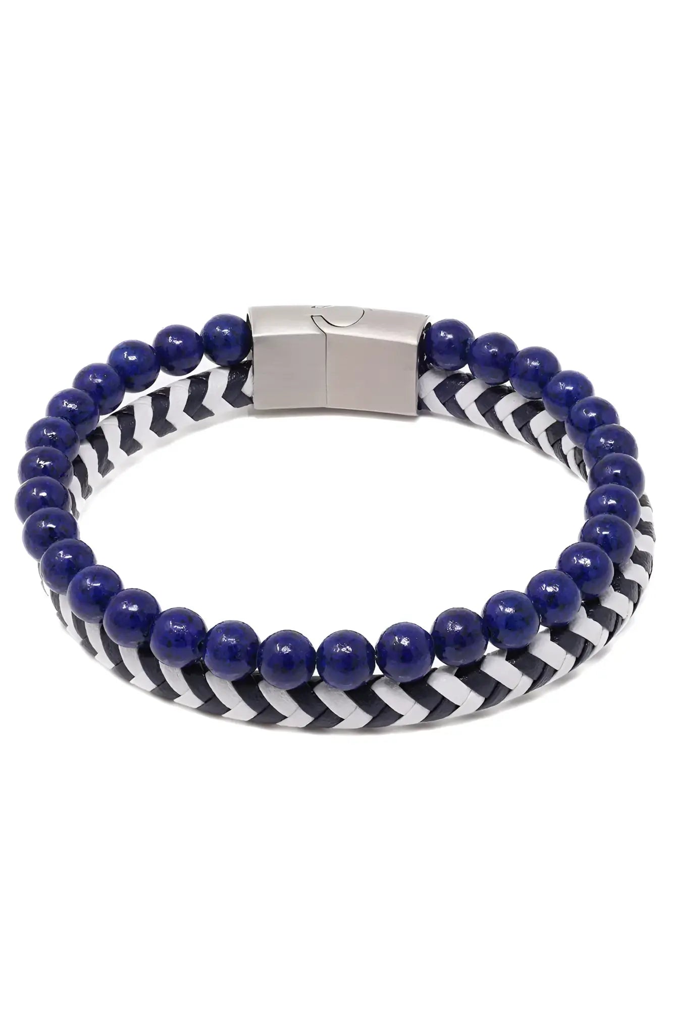 Daper fad bracelet navy blue beaded with black and white chevron woven band and silver rectangular clasp