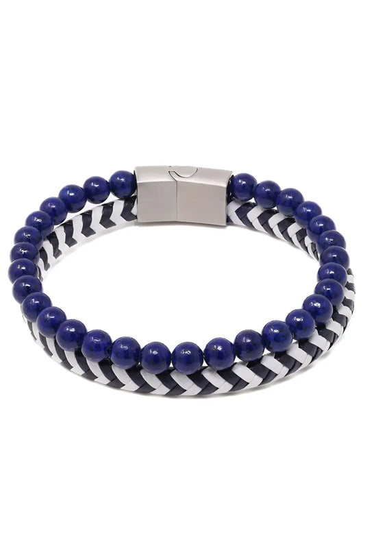 Daper fad bracelet navy blue beaded with black and white chevron woven band and silver rectangular clasp