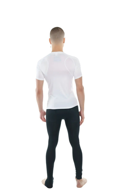 White short-sleeved designer raglan crew-neck tee with subtle mesh panels on shoulders and sides in arctic white color